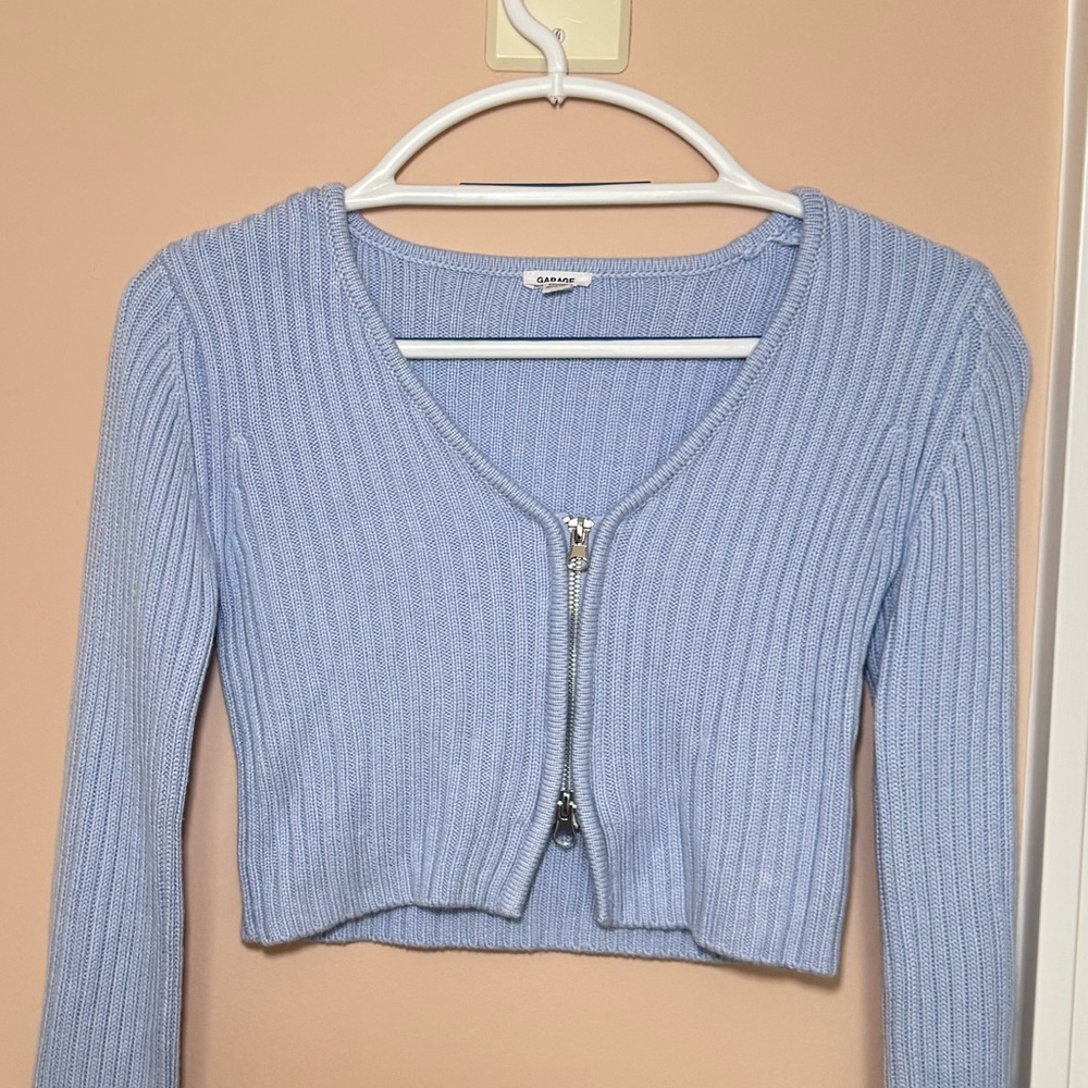 Garage Ribbed Cropped Zip-Up Cardigan – Size XS